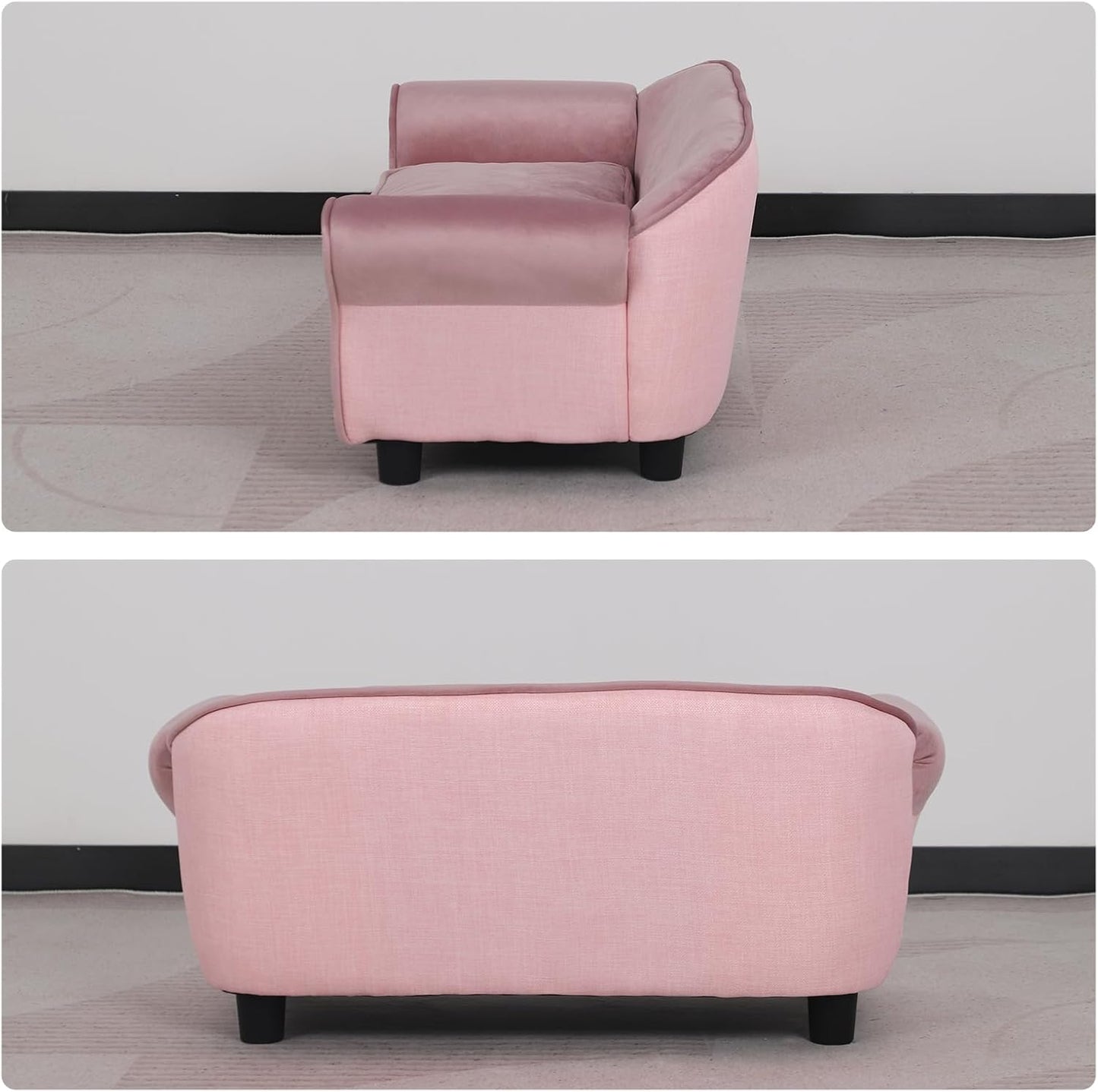 Small Dog Sofa Bed, Velvet Cat Couch with Washable Cushion & Plastic Legs (29 X 16 X 12.7 Inches (Pink)
