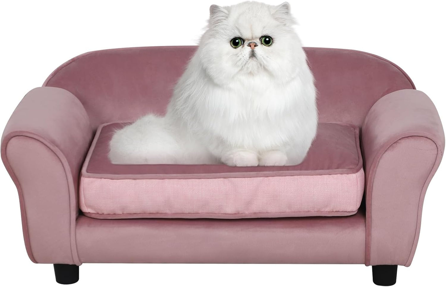 Small Dog Sofa Bed, Velvet Cat Couch with Washable Cushion & Plastic Legs (29 X 16 X 12.7 Inches (Pink)