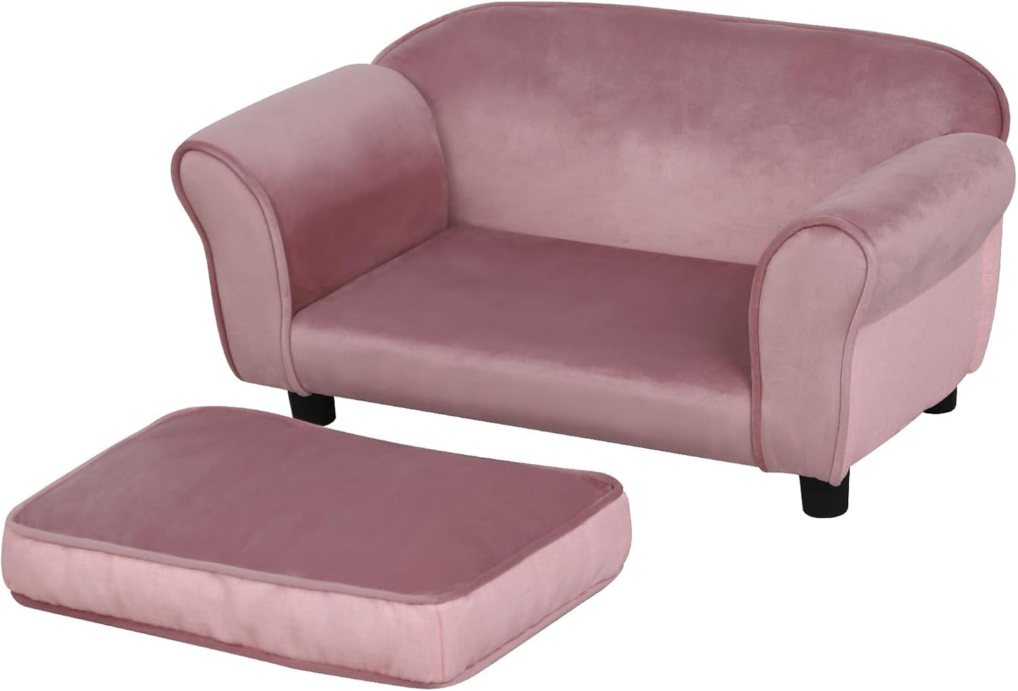 Small Dog Sofa Bed, Velvet Cat Couch with Washable Cushion & Plastic Legs (29 X 16 X 12.7 Inches (Pink)