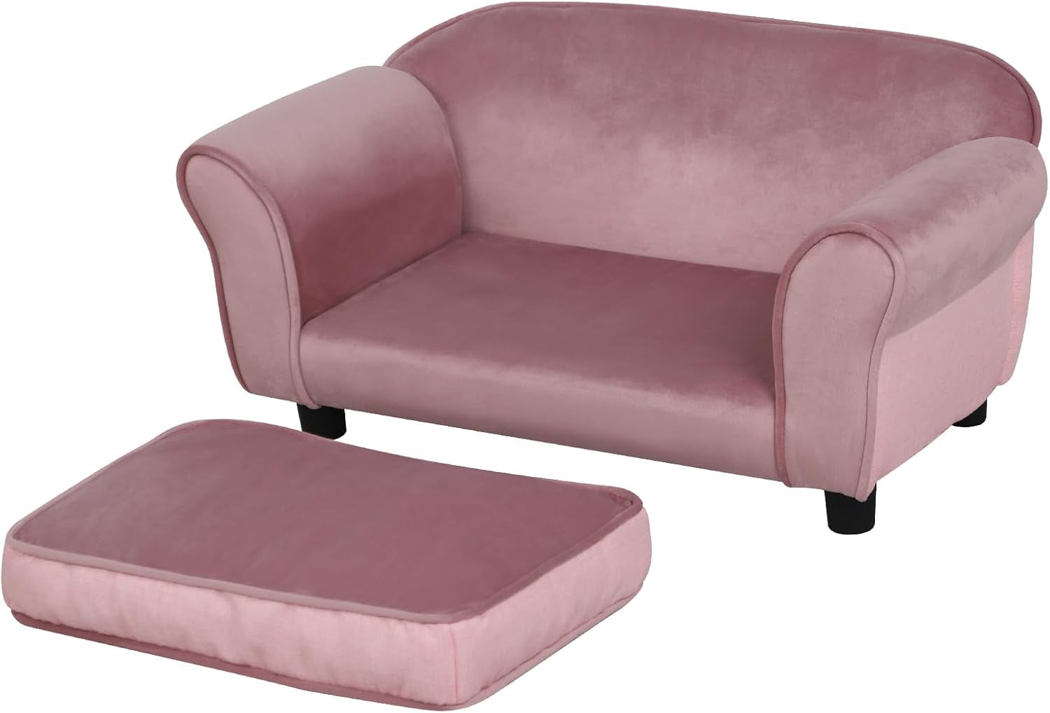 Small Dog Sofa Bed, Velvet Cat Couch with Washable Cushion & Plastic Legs (29 X 16 X 12.7 Inches (Pink)