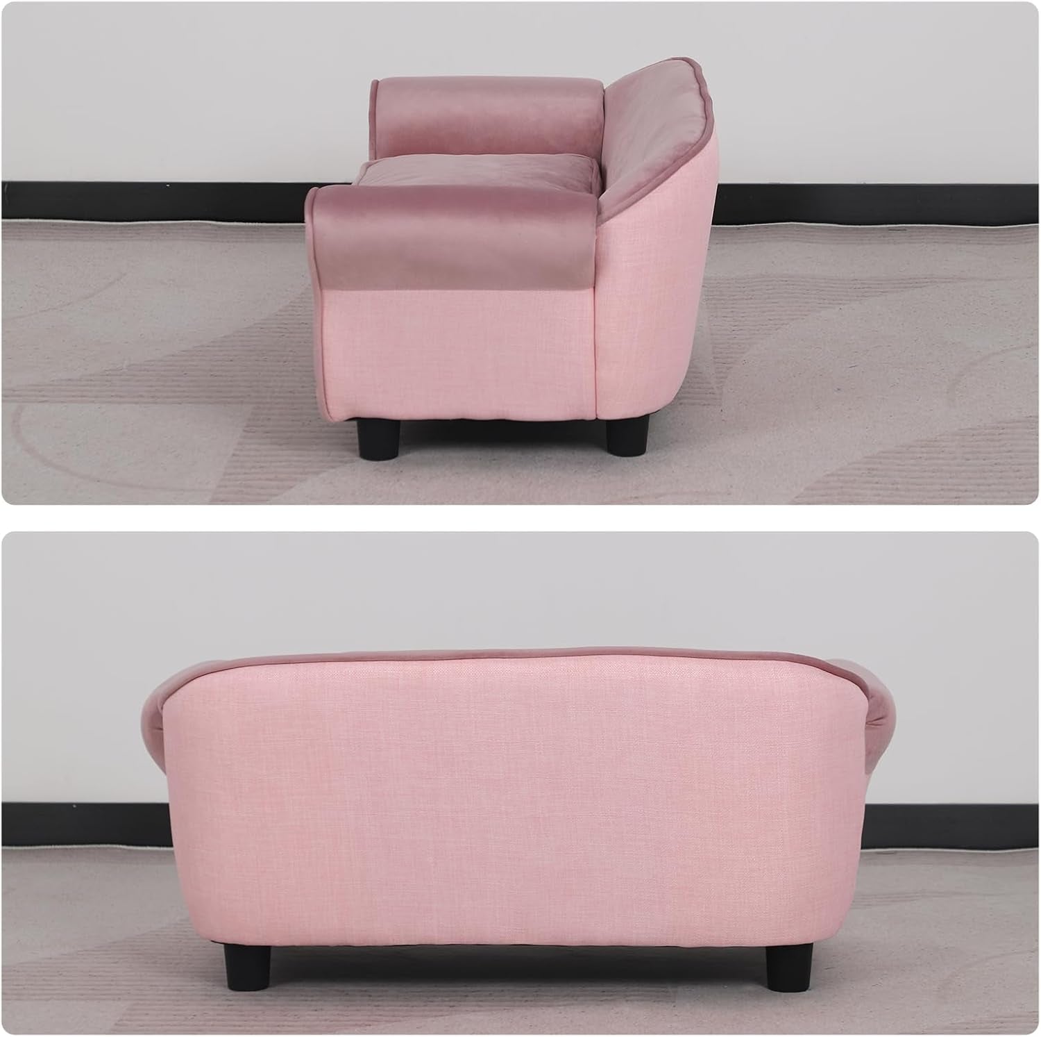 Small Dog Sofa Bed, Velvet Cat Couch with Washable Cushion & Plastic Legs (29 X 16 X 12.7 Inches (Pink)