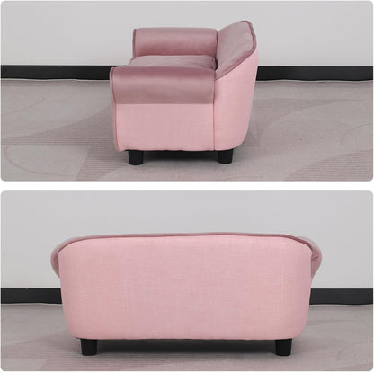 Small Dog Sofa Bed, Velvet Cat Couch with Washable Cushion & Plastic Legs (29 X 16 X 12.7 Inches (Pink)