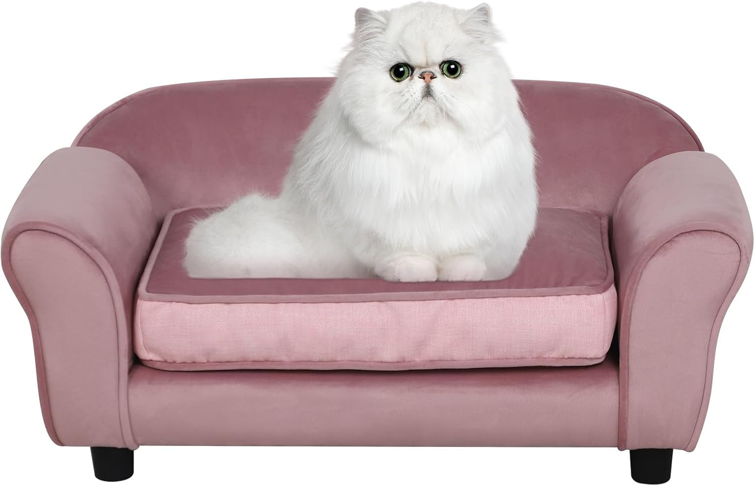 Small Dog Sofa Bed, Velvet Cat Couch with Washable Cushion & Plastic Legs (29 X 16 X 12.7 Inches (Pink)
